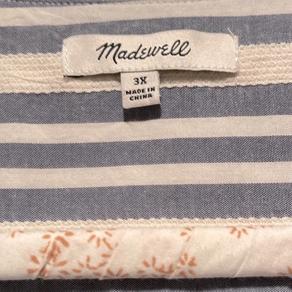 NWOT Madewell Plaza Button-Front Shirt in Stripe /3X, Blue & White/ - Picture 2 of 6